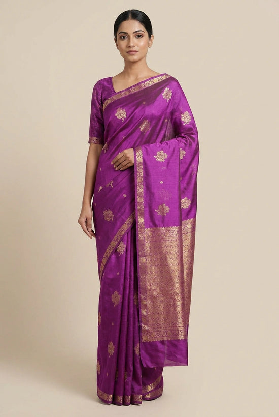 Mustard Dola Silk Assam Saree with Floral Weave - Rangoli India