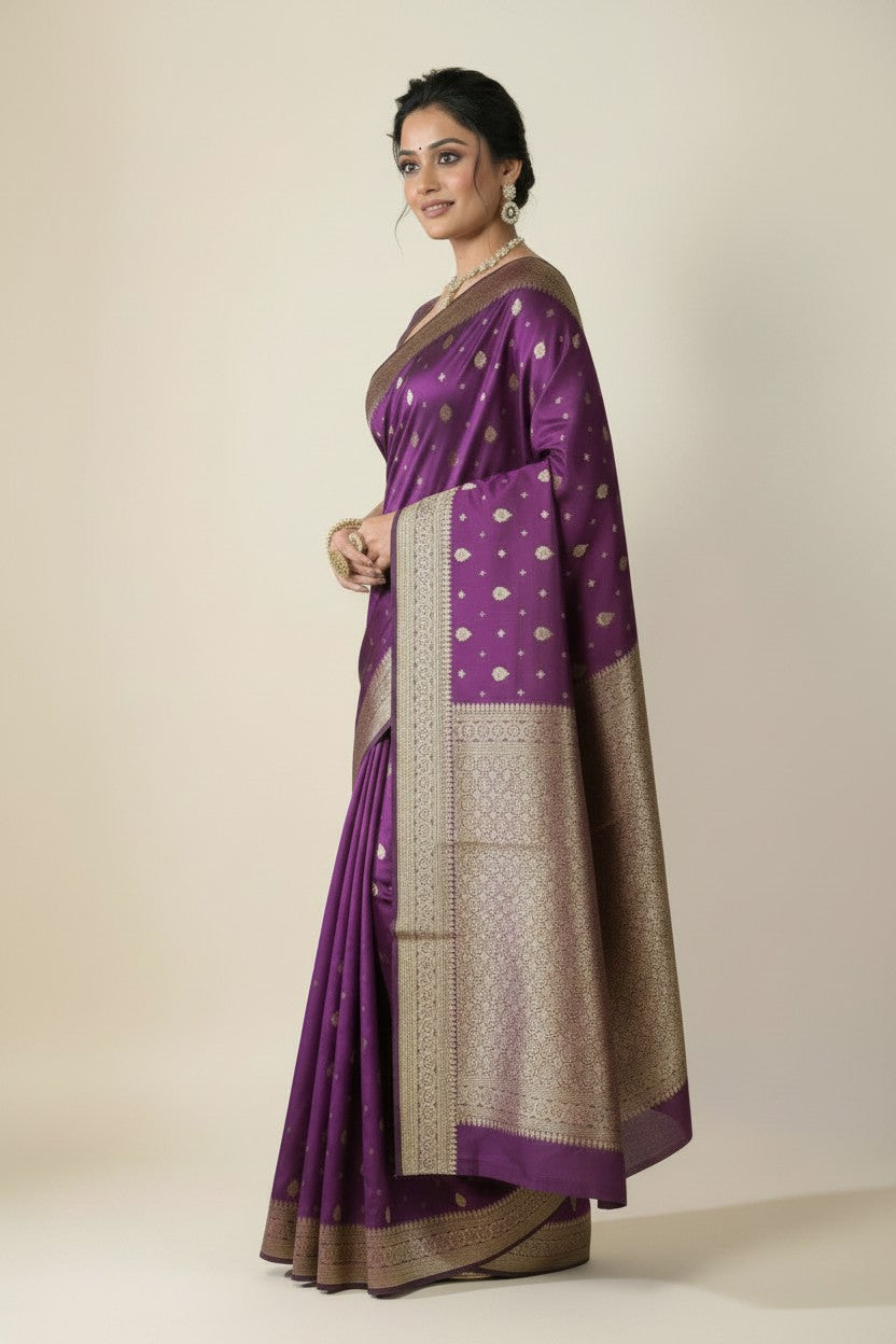 Handcrafted Dola Silk Assamese Silk Saree - Magenta | Rangoli