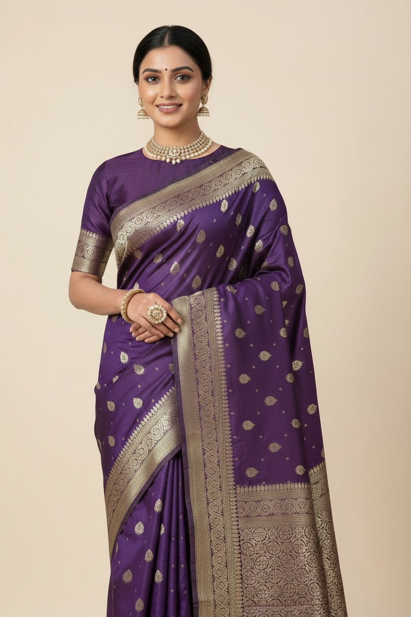Handcrafted Dola Silk Assamese Silk Saree - Purple | Rangoli