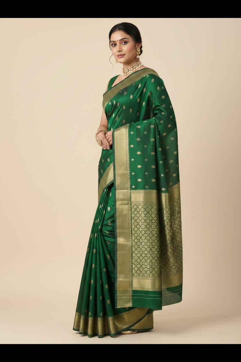 Handcrafted Dola Silk Assamese Silk Saree - Mehandi | Rangoli