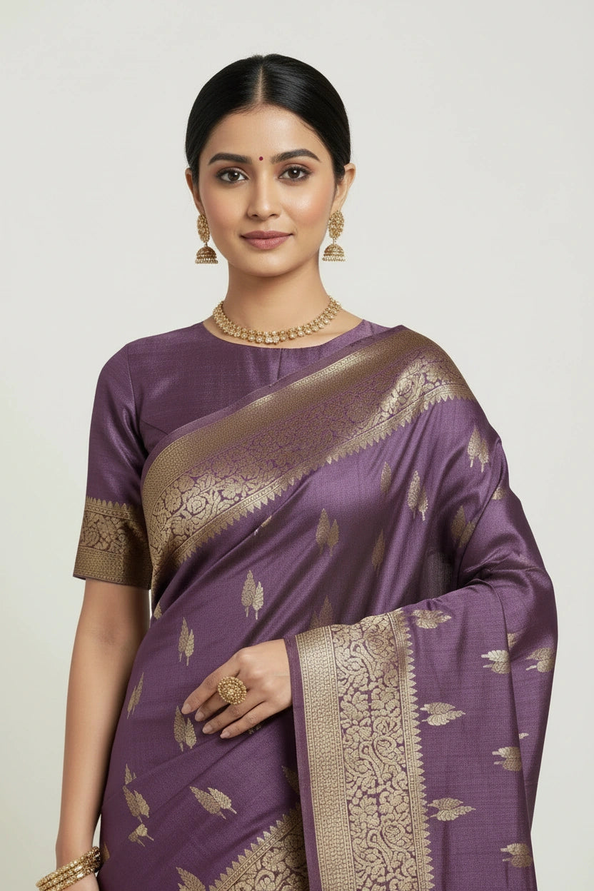 Assam Silk Saree with Lustrous Traditional Two-Tone Drape - View 2 | Rangoli