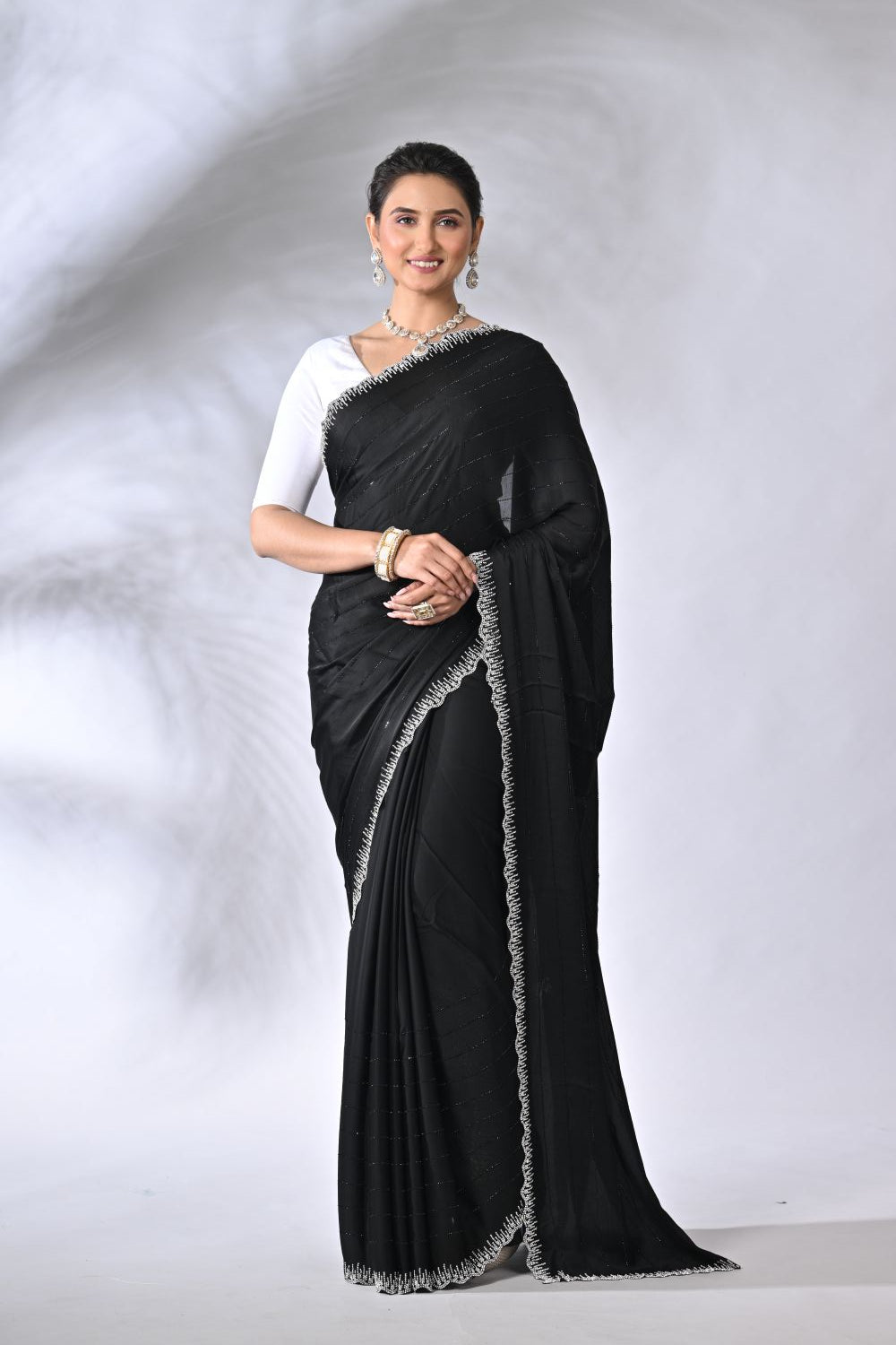 Black Crepe Satin Satin Saree