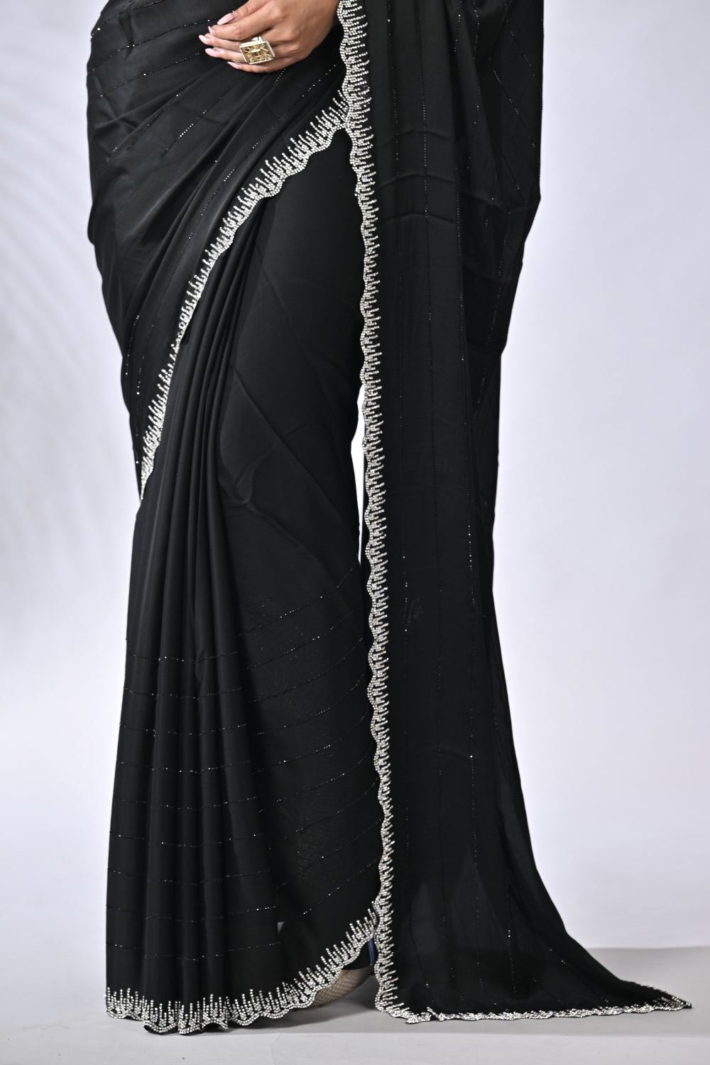 Black Crepe Satin Satin Saree