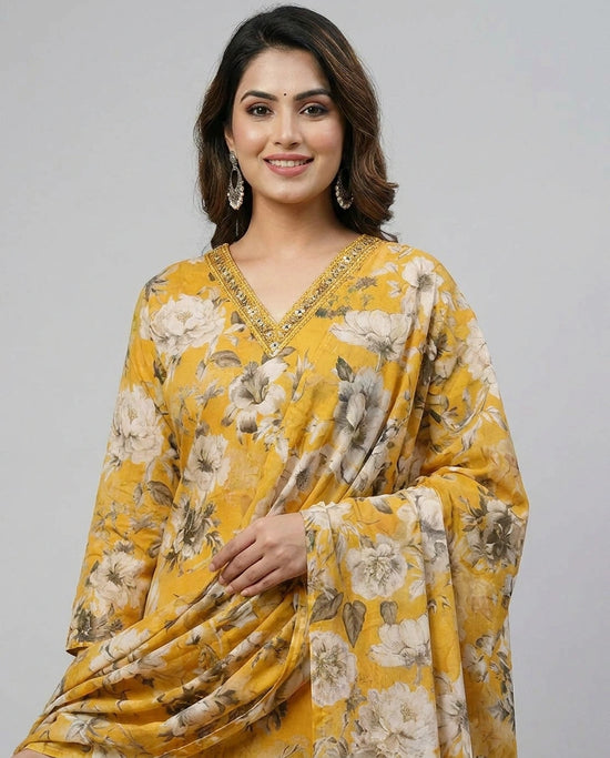 Yellow Cotton Straight Suit for Women - Festive Wear - Rangoli India
