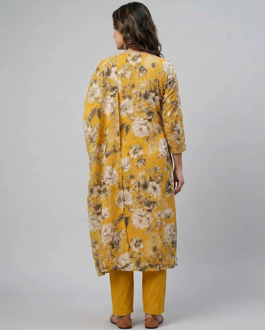 Yellow Cotton Straight Suit for Women - Festive Wear
