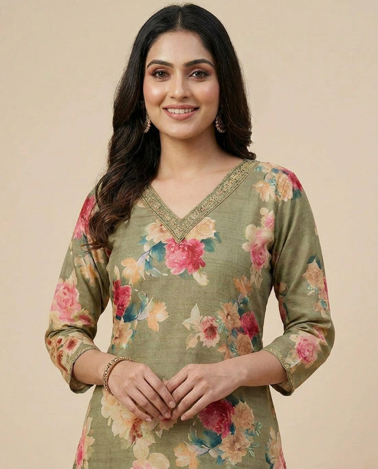 Pista Green Cotton Straight Suit for Women - Festive Wear - Rangoli India