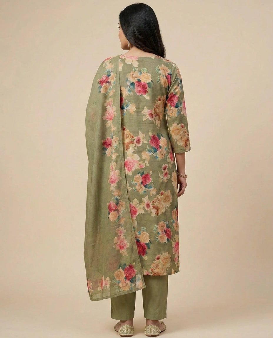 Pista Green Cotton Straight Suit for Women - Festive Wear