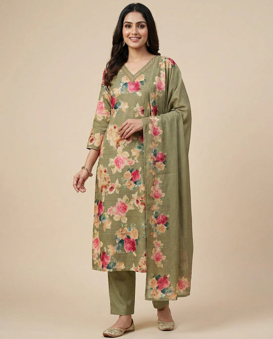 Pista Green Cotton Straight Suit for Women - Festive Wear - Rangoli India