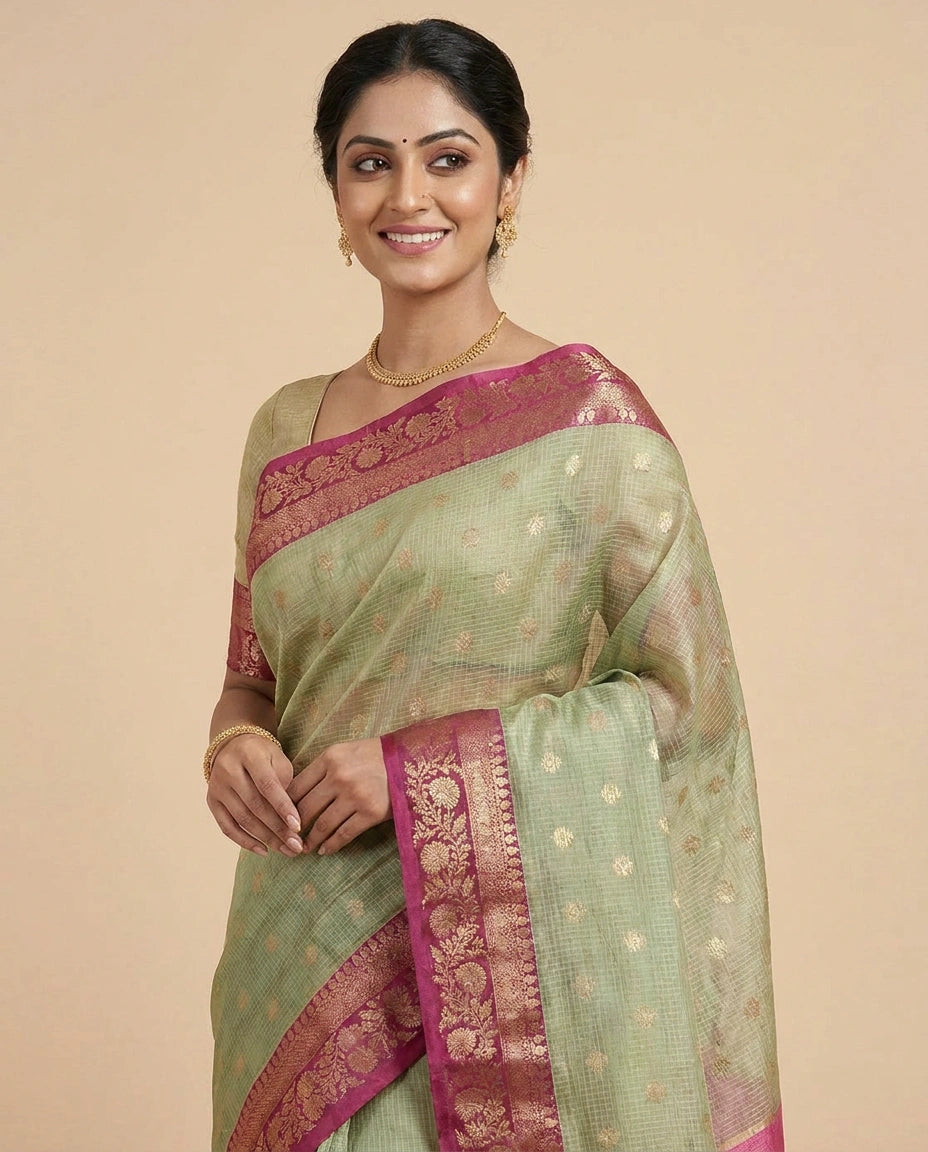 Kota Banarasi Saree with Contrasting Border - Rangoli India