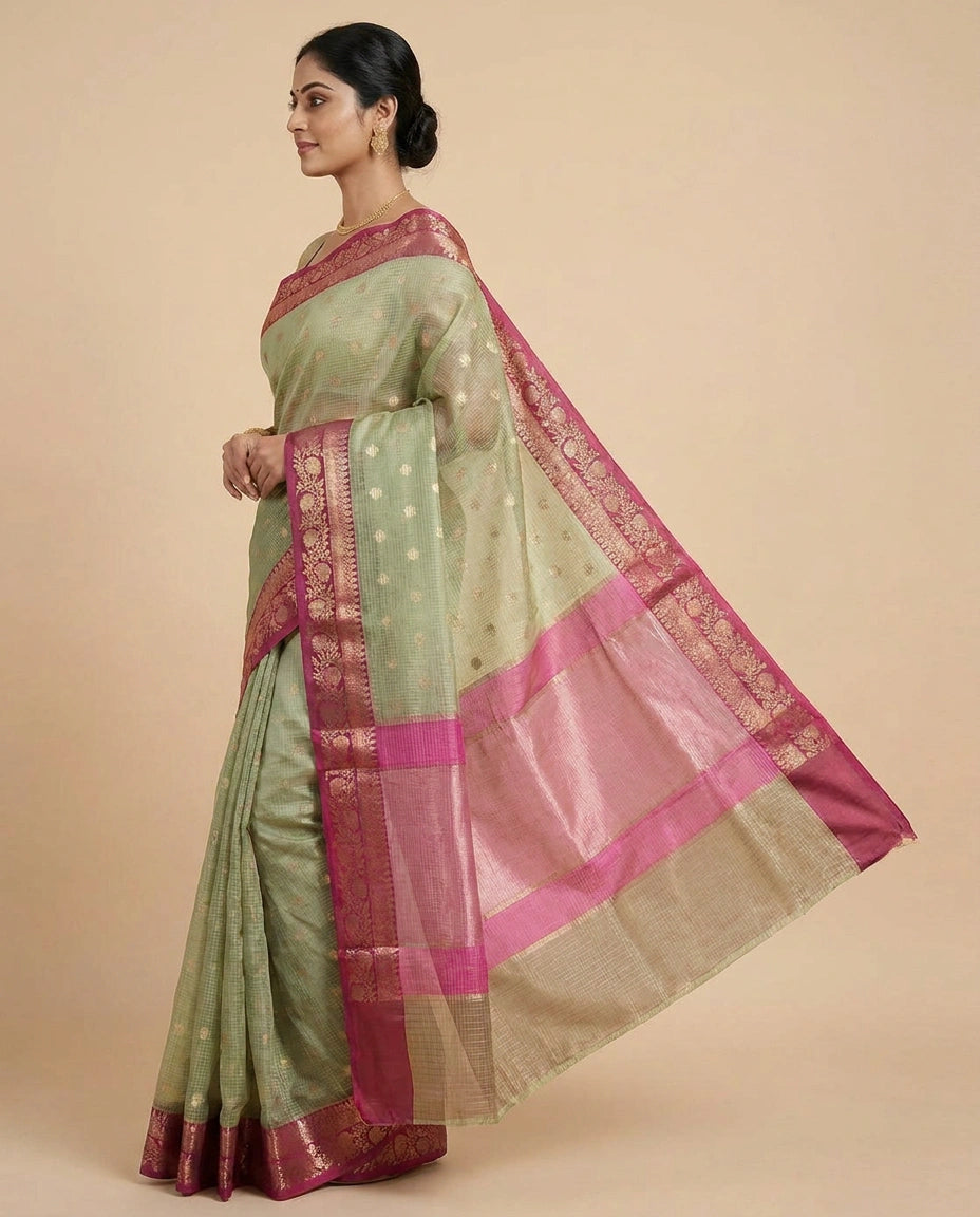 Kota Banarasi Saree with Contrasting Border - Rangoli India