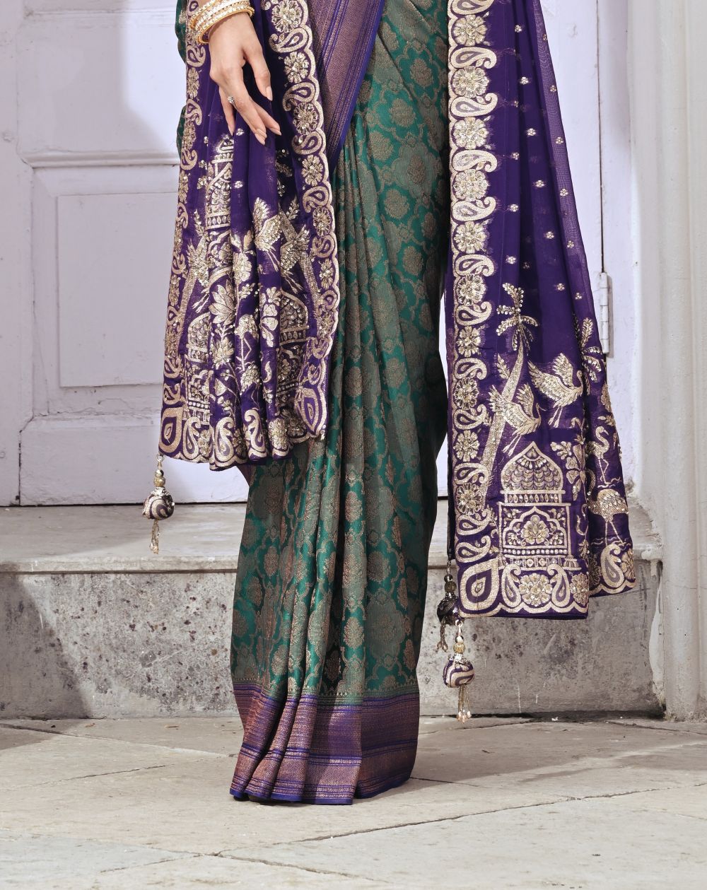 Crepe Khaddi Banarasi Durga Puja Saree with Woven Design — photo 4 of 4