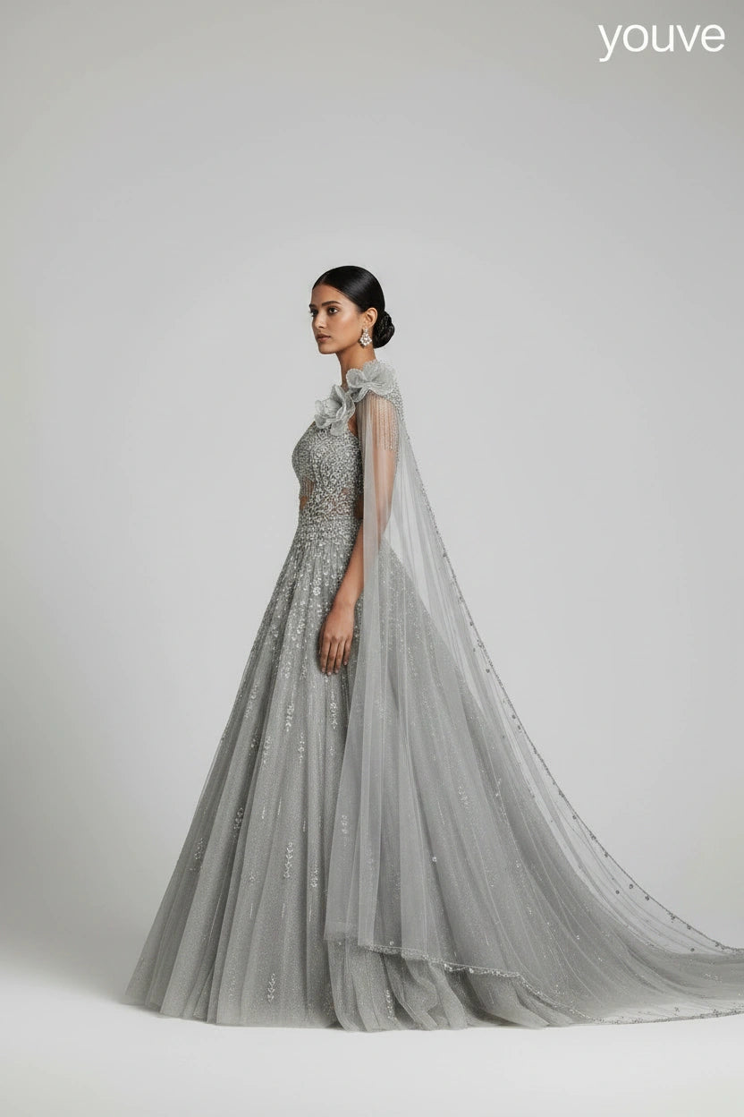 Designer Embroidered Net Suit Gown | Rangoli