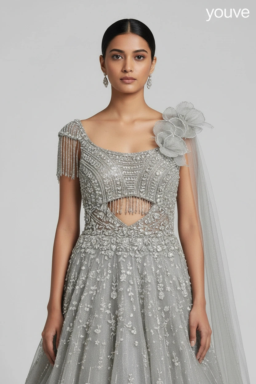 Designer Embroidered Net Suit Gown - View 2 | Rangoli