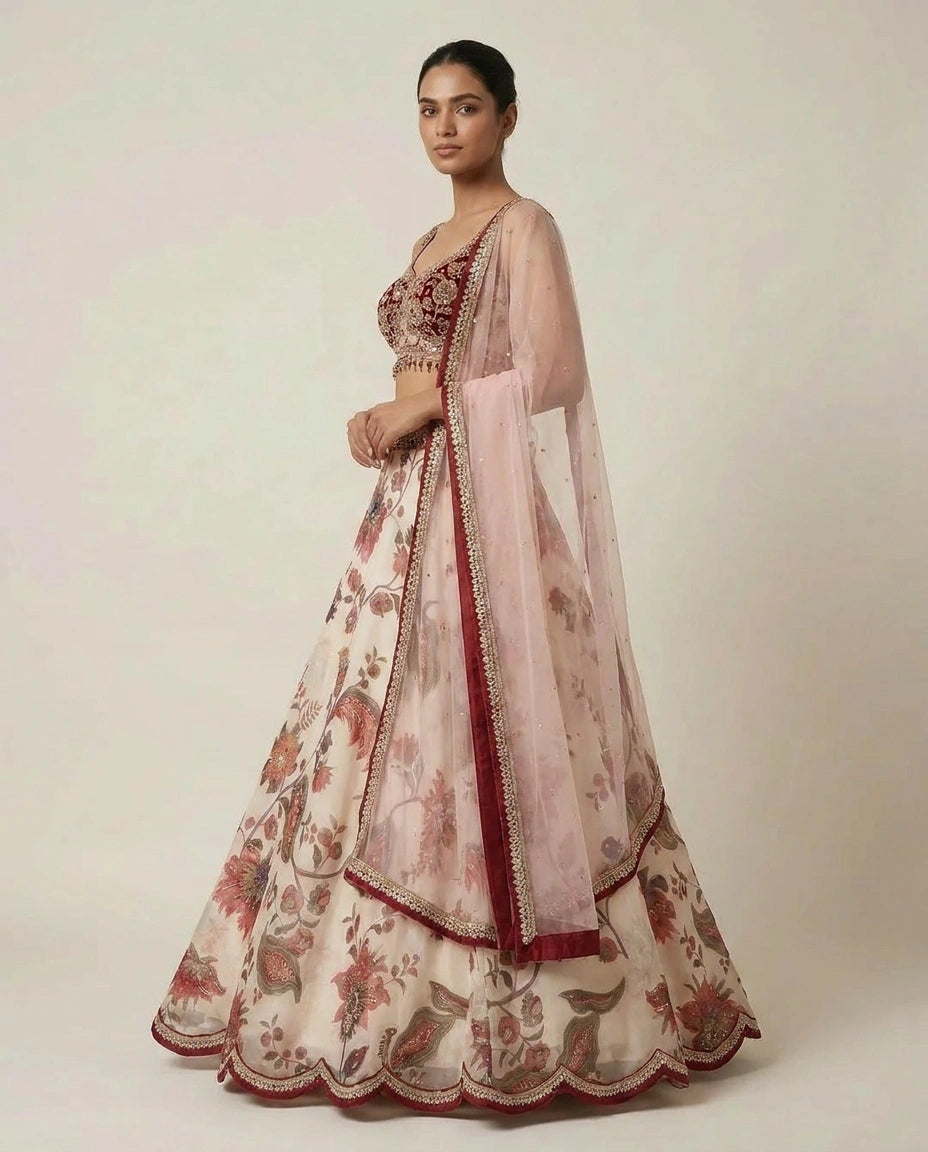 Pink Maroon Tissue Lehenga Set for Bridal Occasions