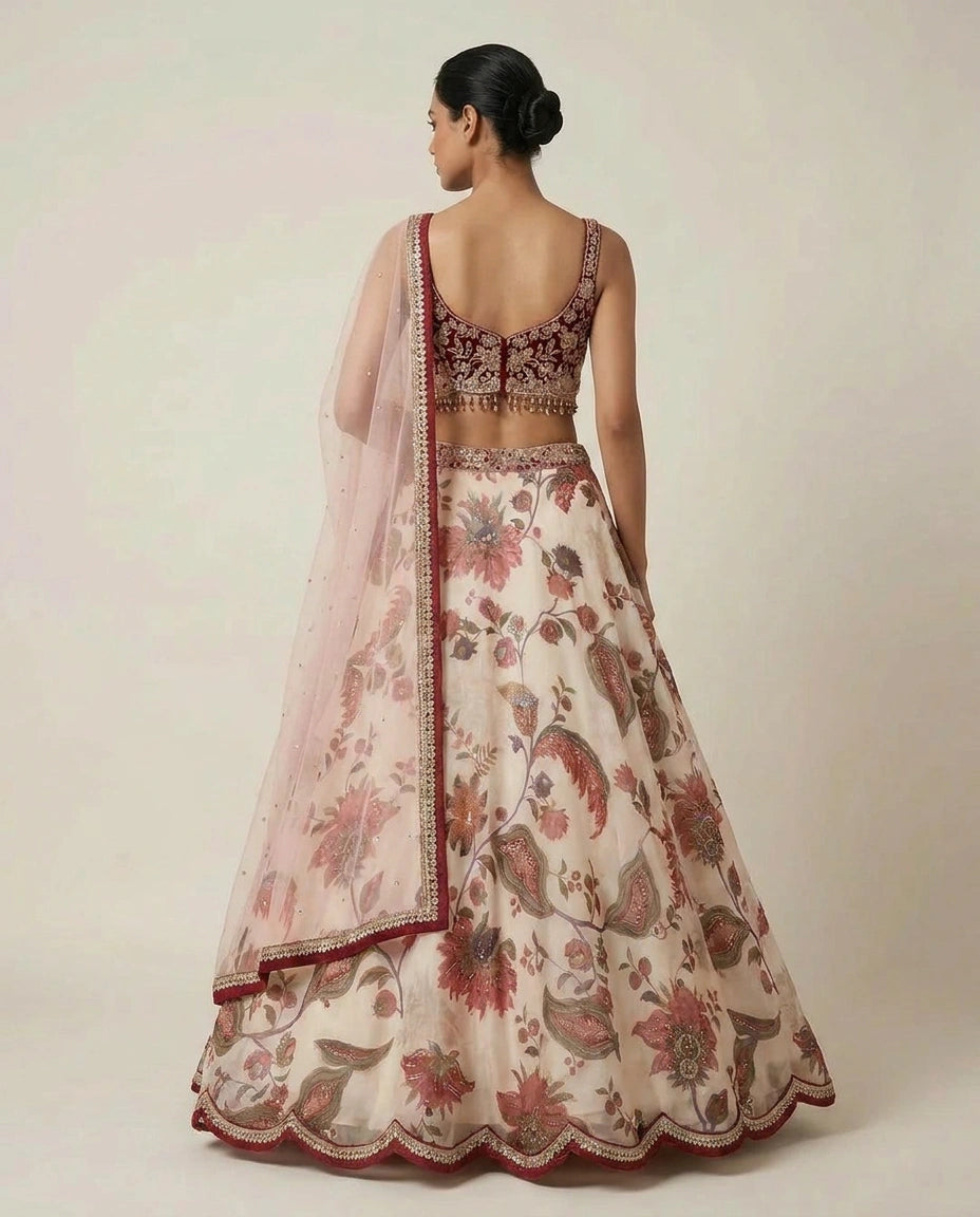 Pink Maroon Tissue Lehenga Set for Bridal Occasions