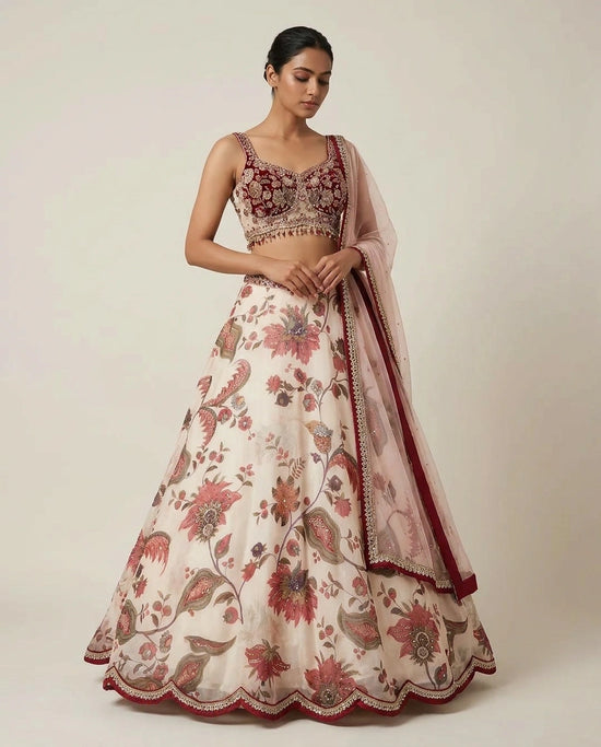 Pink Maroon Tissue Lehenga Set for Bridal Occasions