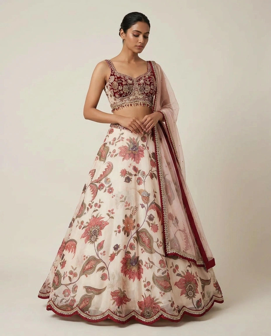 Pink Maroon Tissue Lehenga Set for Bridal Occasions
