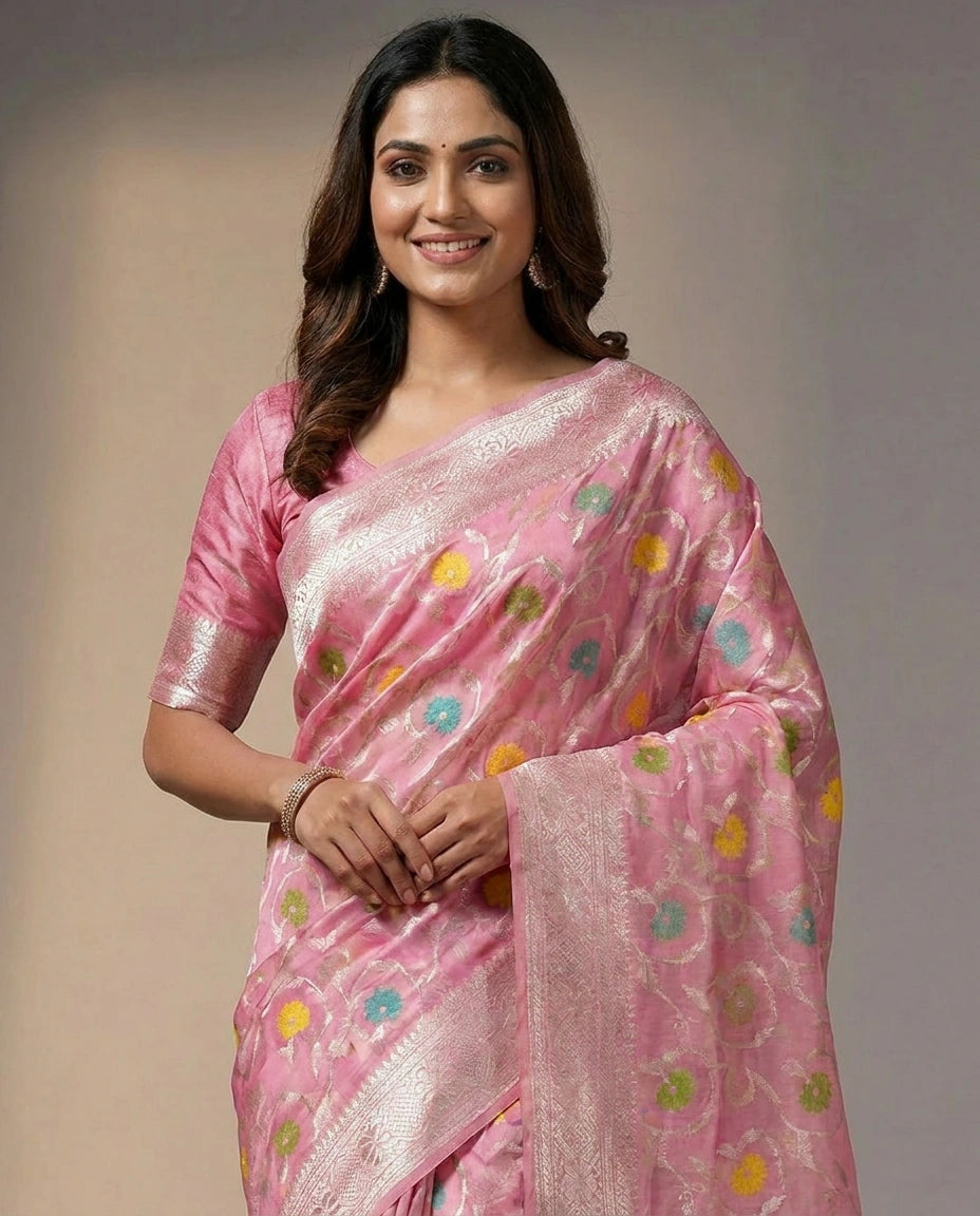 Cotton Linen Banarasi Saree for Women - Daily Wear