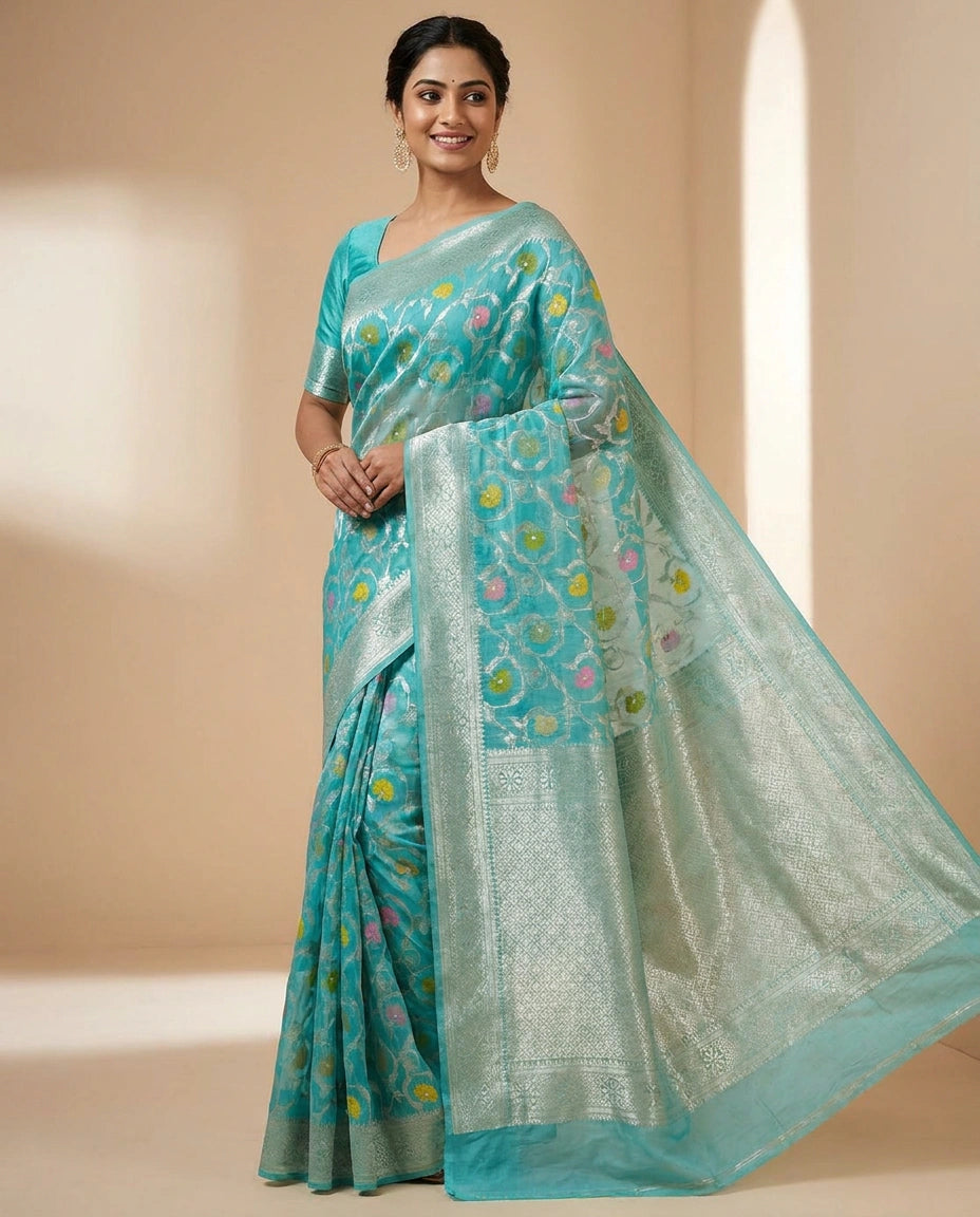 Cotton Linen Banarasi Saree for Women - Daily Wear
