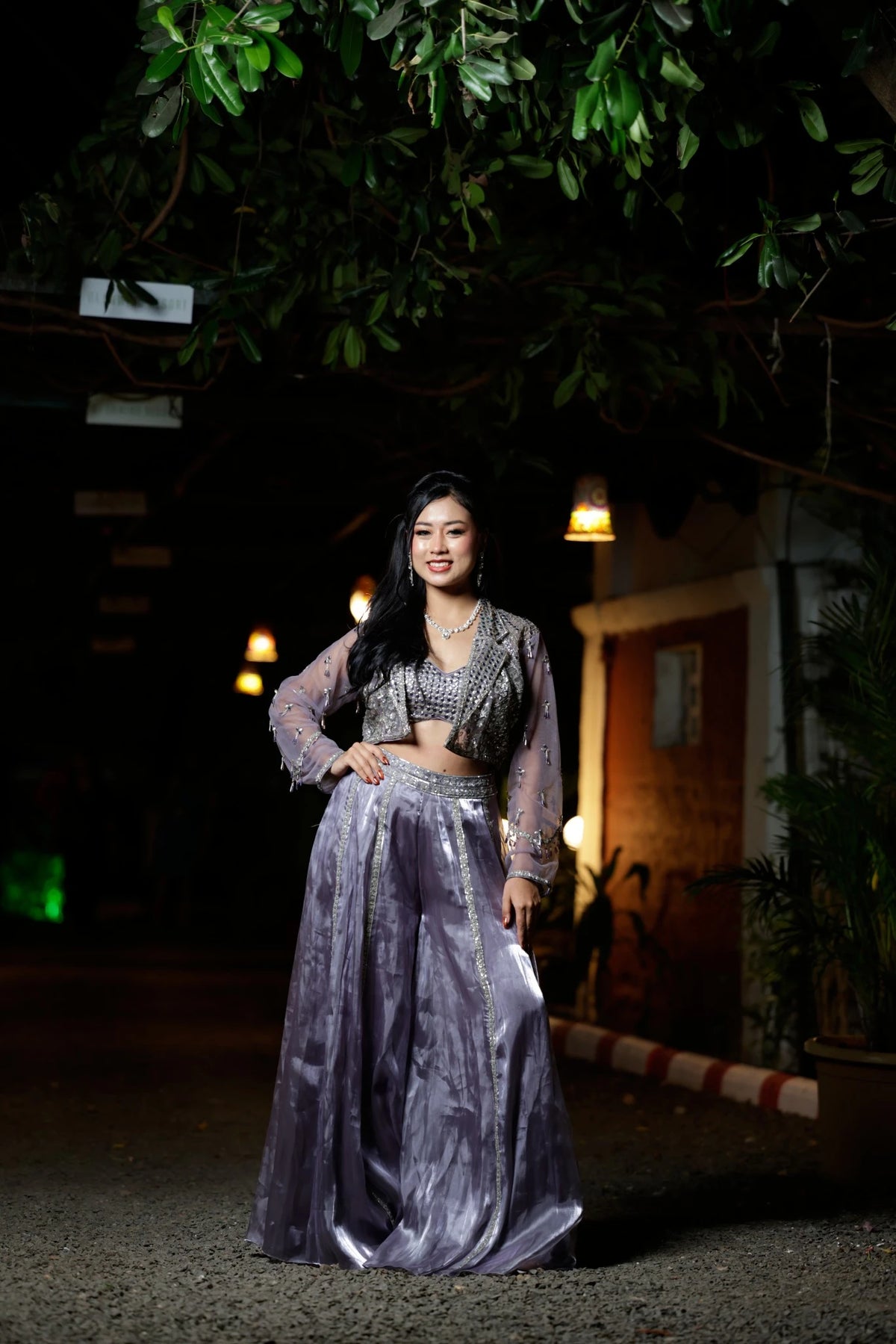 Mauve Tissue Lehenga with Short Jacket