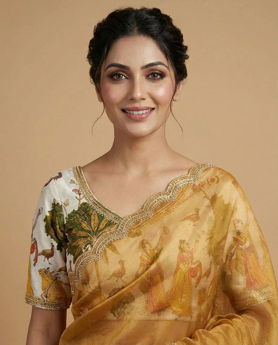 Tissue Saree with Zari Woven Floral Motifs Online India - Rangoli India