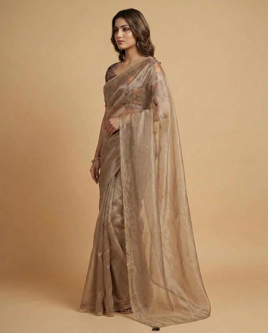 Art Silk Designer Saree with Sequin and Resham Work Online India - Rangoli India