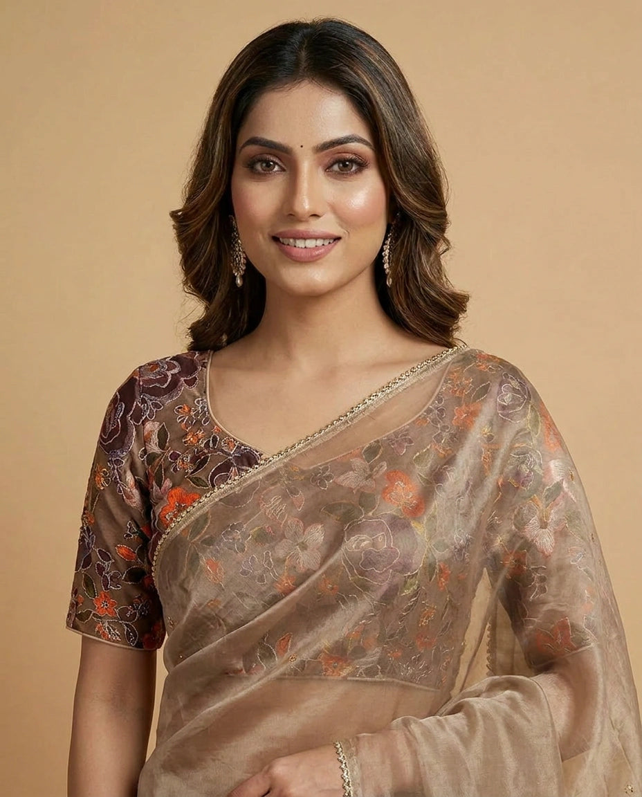 Art Silk Designer Saree with Sequin and Resham Work Online India - Rangoli India