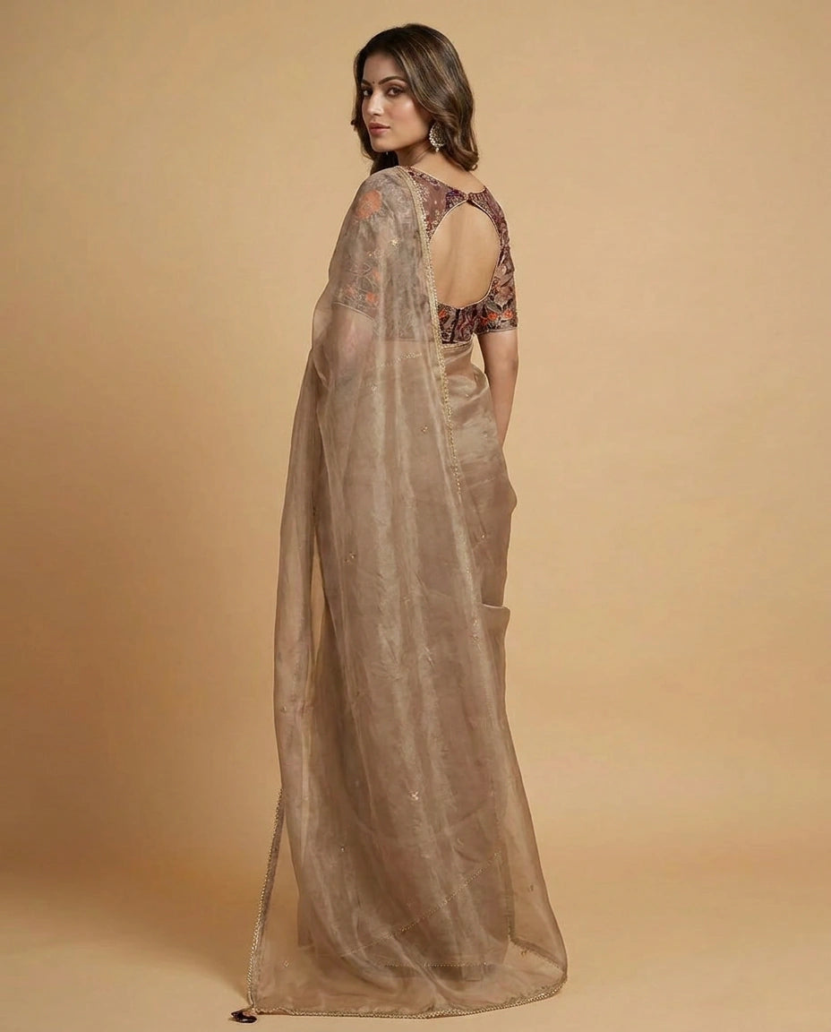 Art Silk Designer Saree with Sequin and Resham Work Online India - Rangoli India
