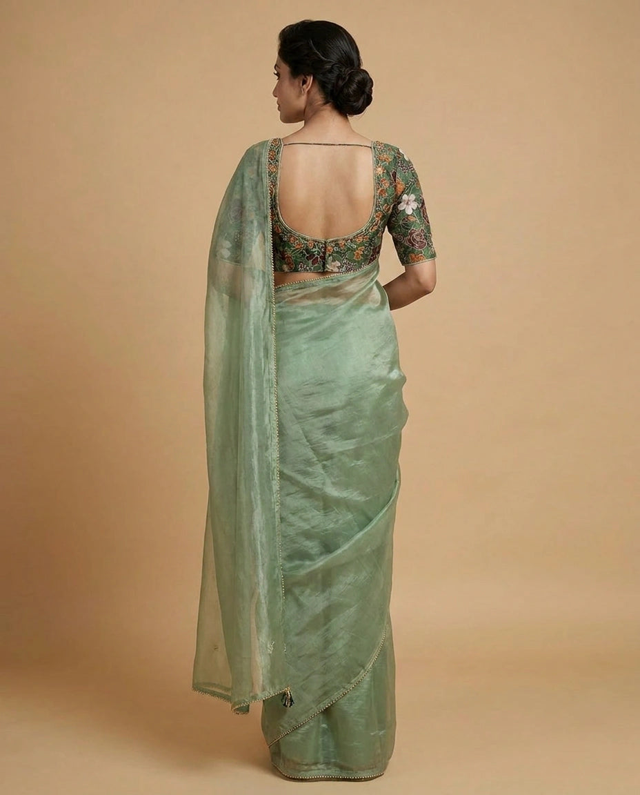 Art Silk Designer Saree with Sequin and Resham Work Online India - Rangoli India