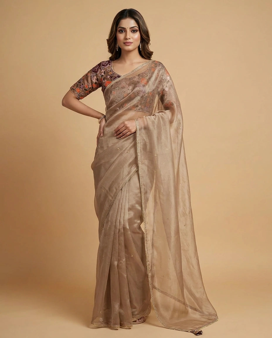 Art Silk Designer Saree with Sequin and Resham Work Online India - Rangoli India