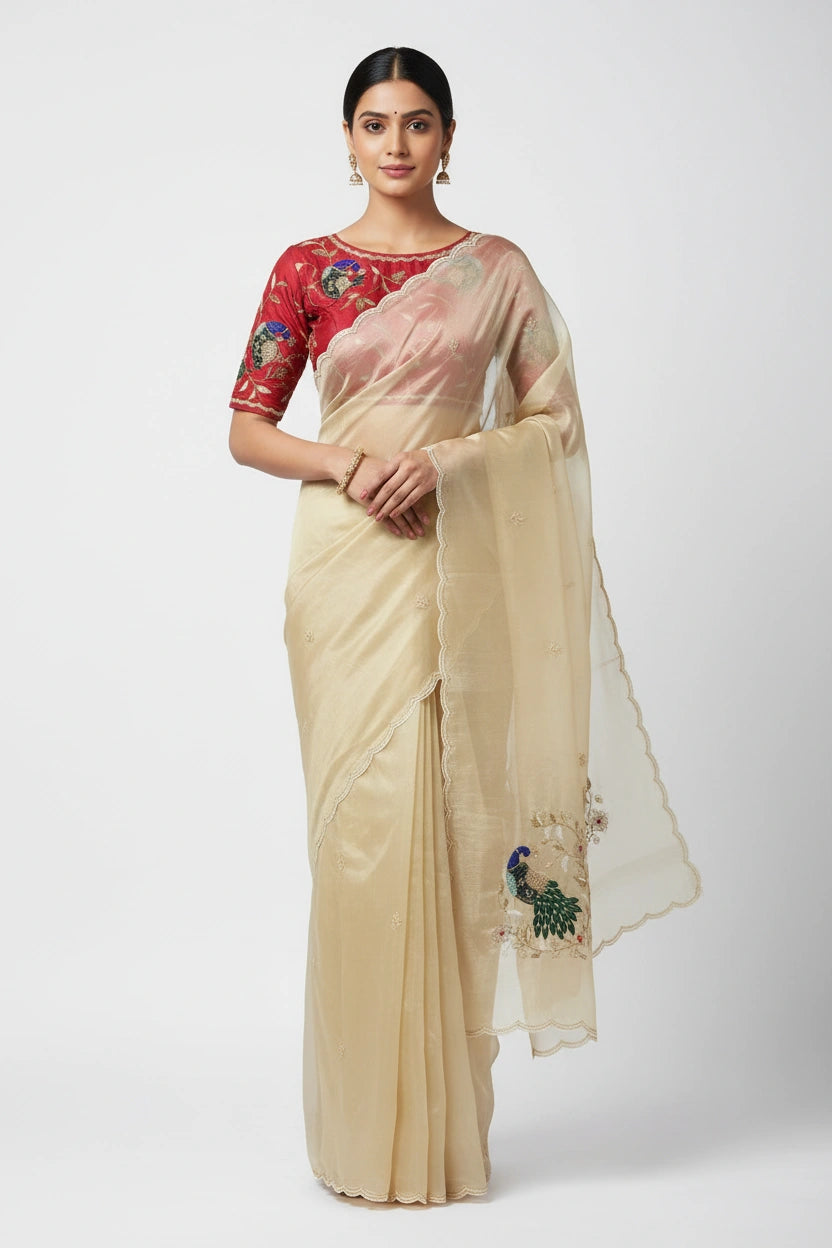 Embroidered Saree With Designer Blouse