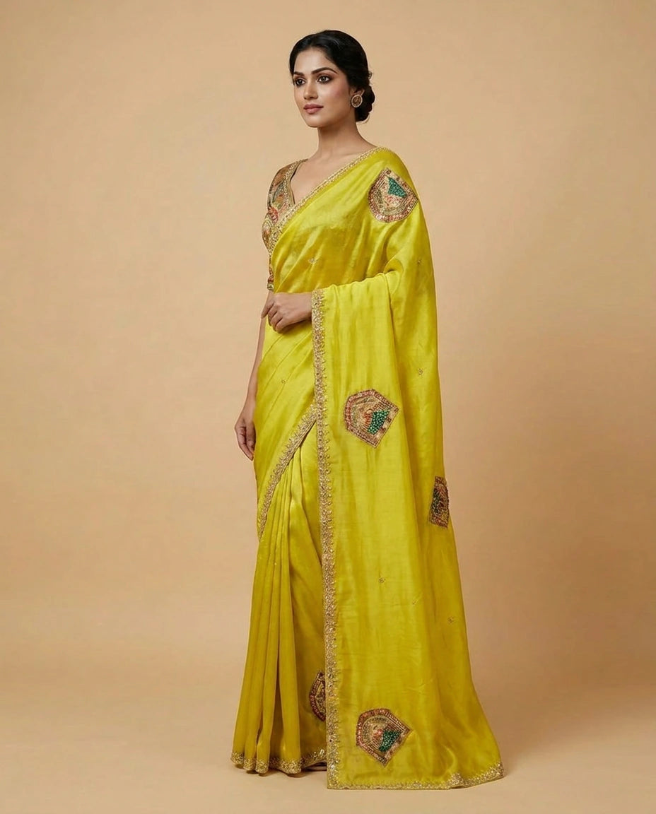 Art Silk Designer Saree with Stone and Sequin Work Online India - Rangoli India