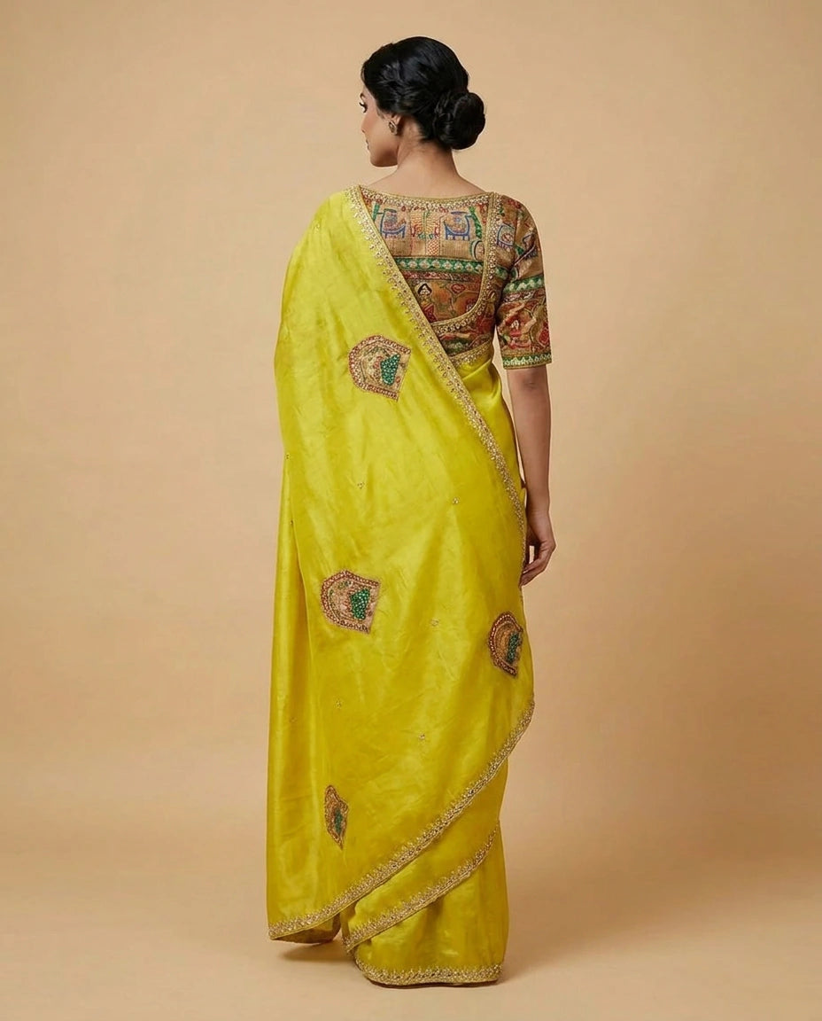 Art Silk Designer Saree with Stone and Sequin Work Online India - Rangoli India