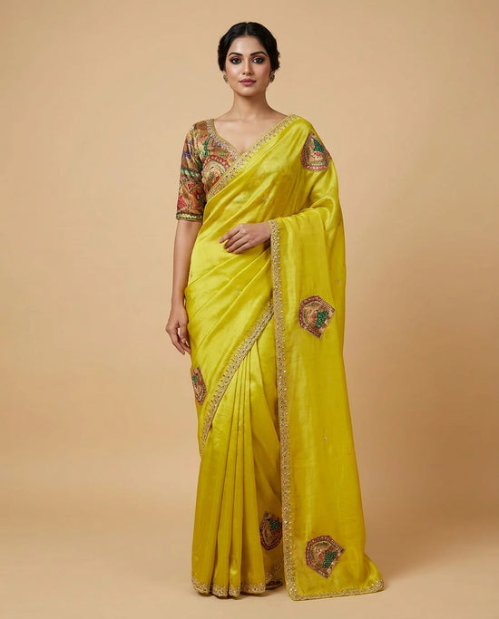Art Silk Designer Saree with Stone and Sequin Work Online India - Rangoli India