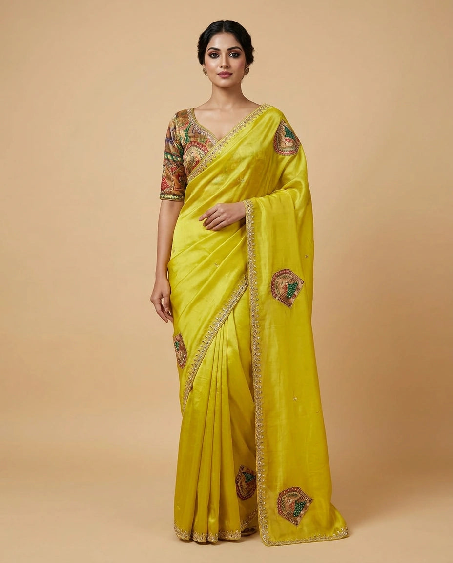 Art Silk Designer Saree with Stone and Sequin Work Online India - Rangoli India