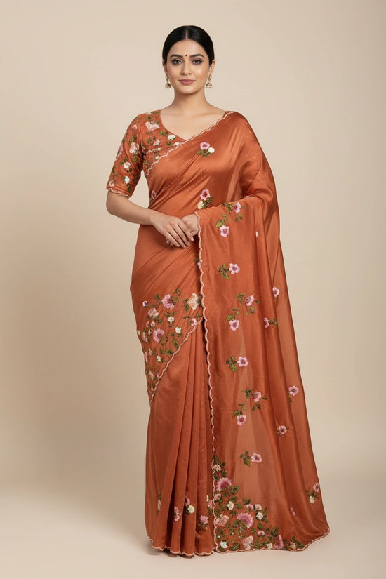 Designer Embroidered Saree with Statement Blouse - silk Indian ethnic wear by Rangoli