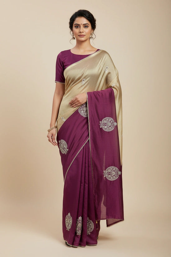 Embroidered Tissue Silk Saree with Traditional Motifs - tissue Indian ethnic wear by Rangoli