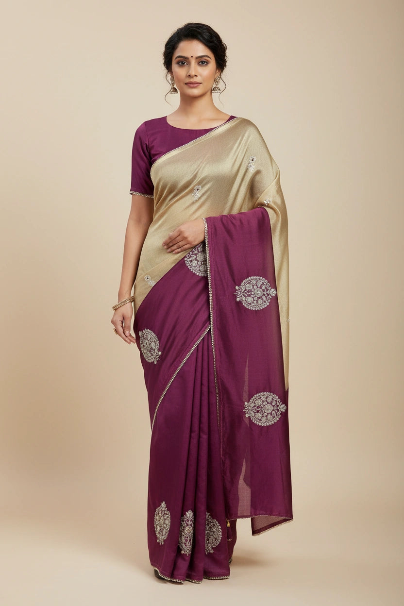 Embroidered Tissue Silk Saree with Traditional Motifs