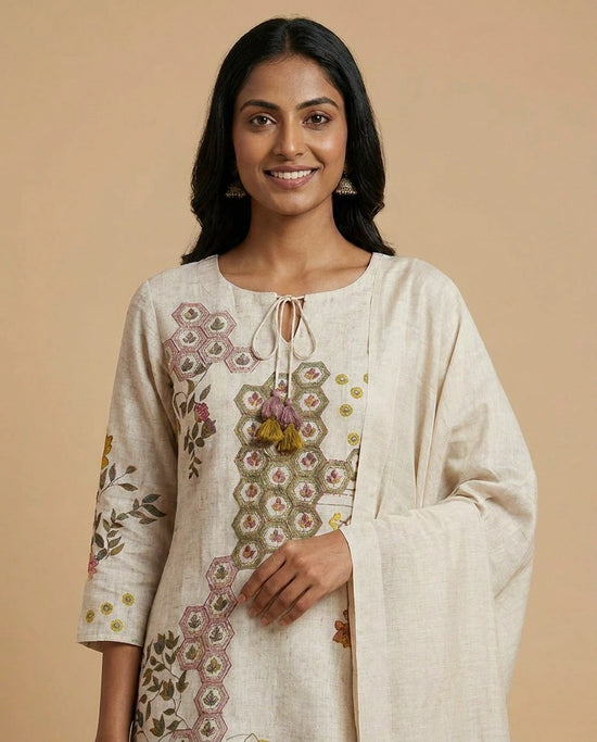 Pink Straight Suit in Muslin - Rangoli India