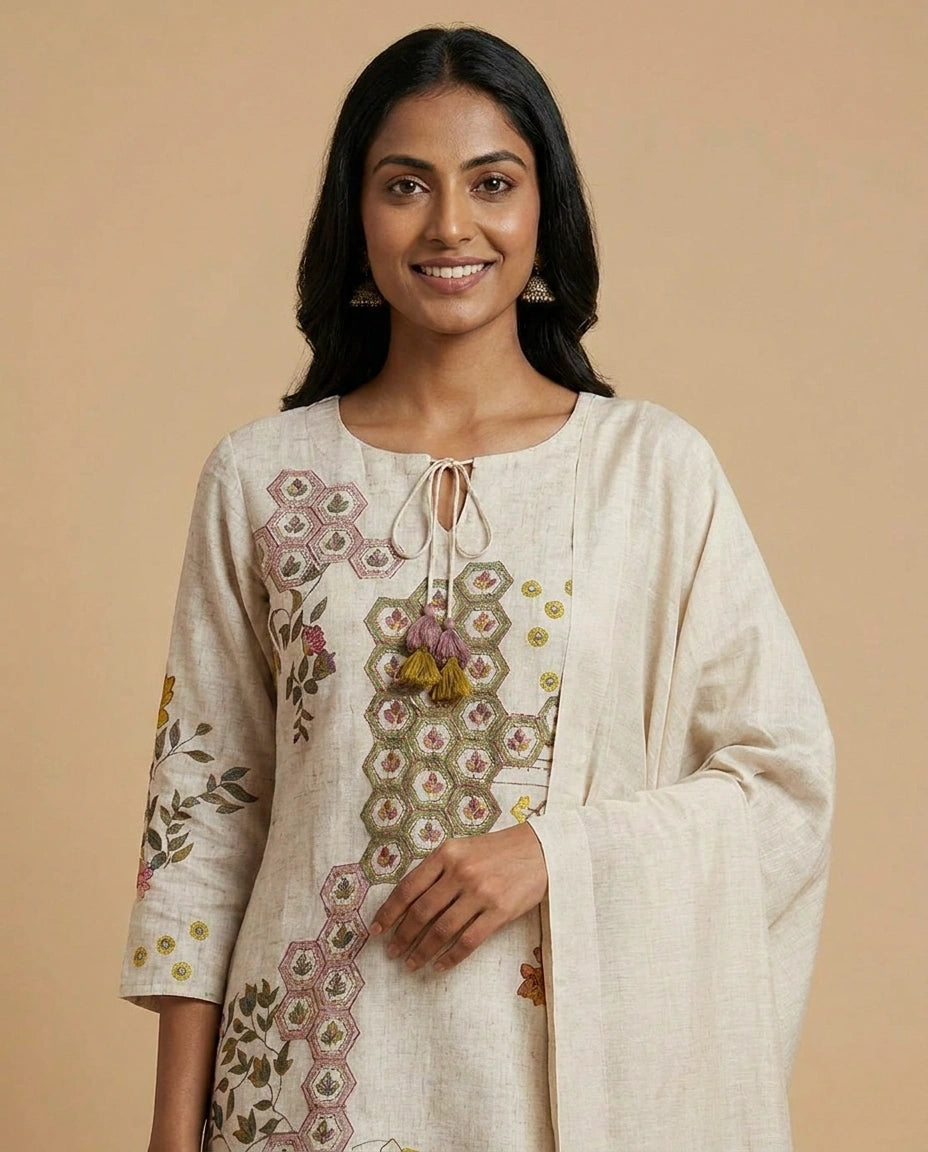 Pink Straight Suit in Muslin - Rangoli India
