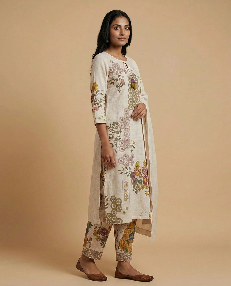 Pink Straight Suit in Muslin - Rangoli India