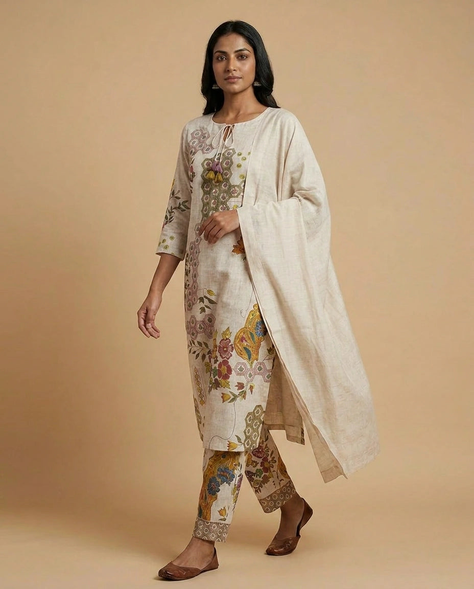 Pink Straight Suit in Muslin - Rangoli India