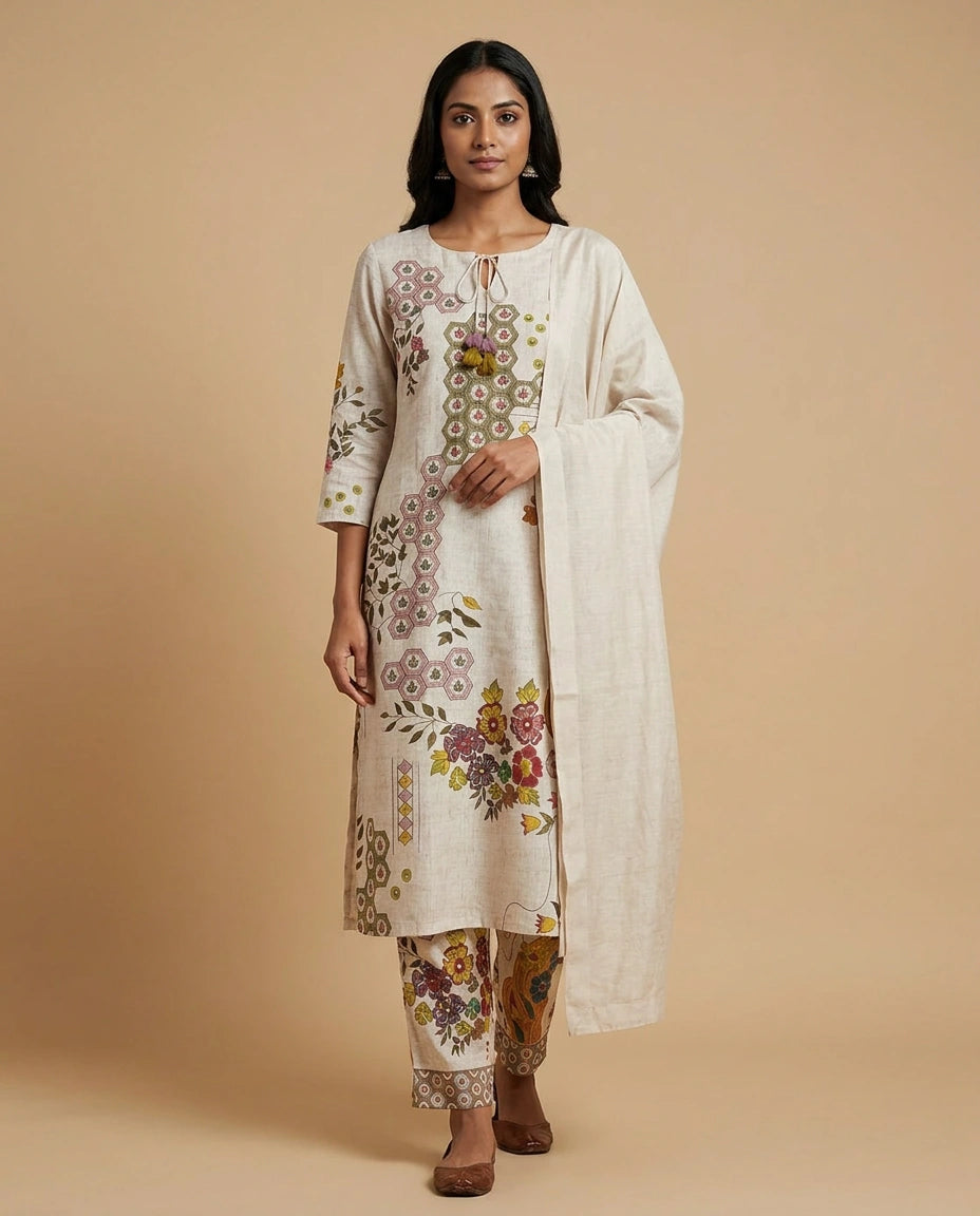 Pink Straight Suit in Muslin - Rangoli India