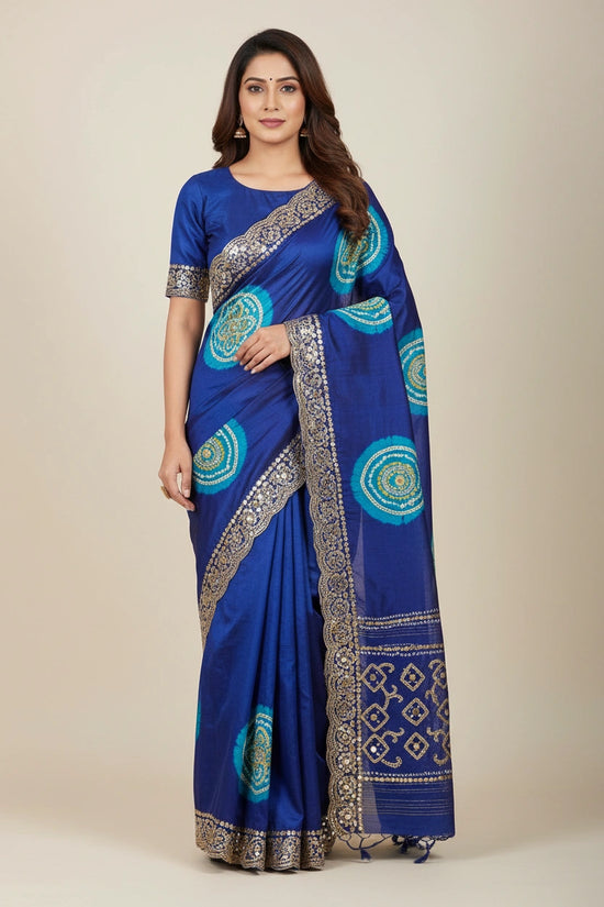 Bandhej Bandej Satin Saree with Embroidery Work