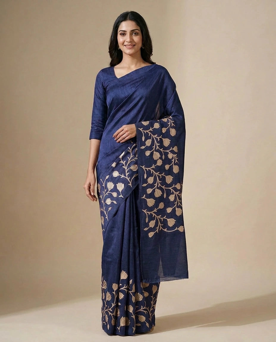 Kota Doria Saree with Ethnic Floral Hand Embroidery Work view 5