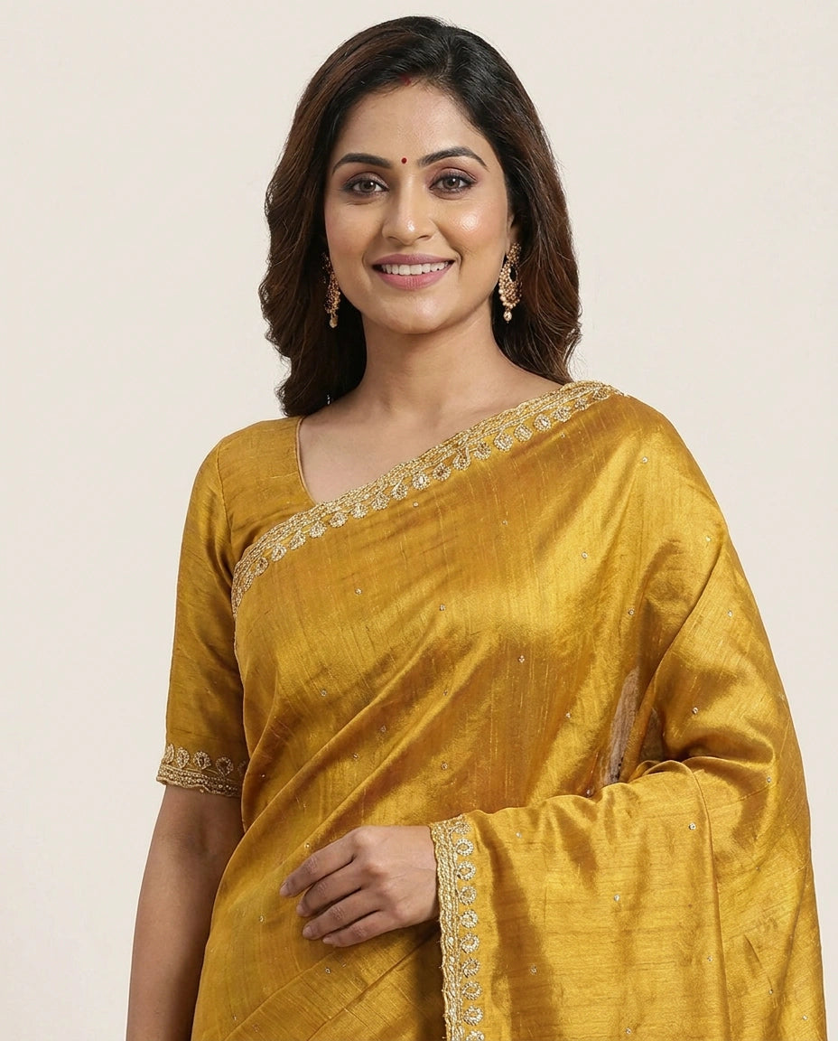 Tussar Silk Embroidered Saree with Border - Rangoli India