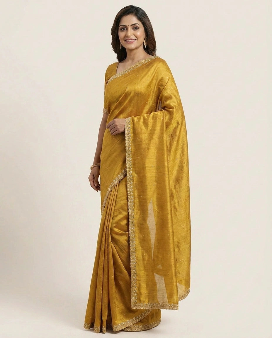 Tussar Silk Embroidered Saree with Border - Rangoli India