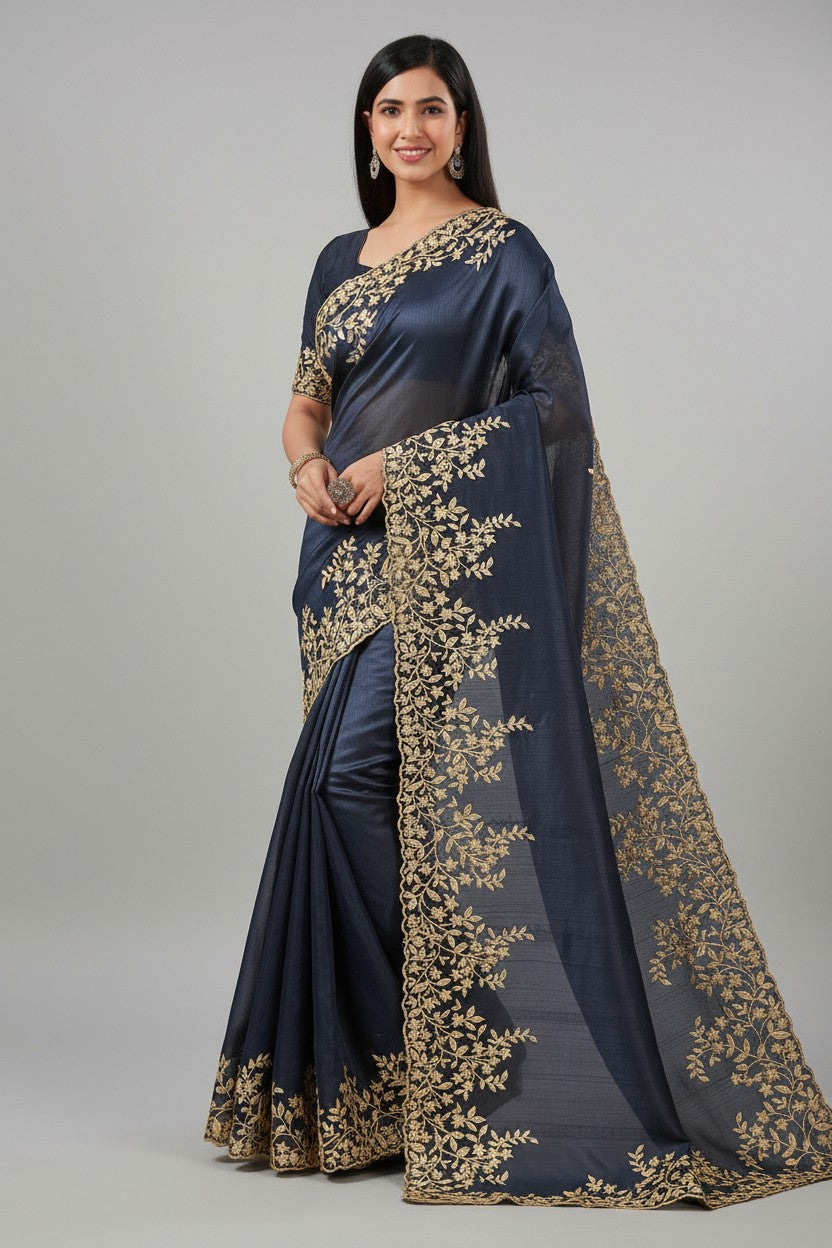 Handcrafted Tussar Silk Embroidery Saree - Rangoli Sarees