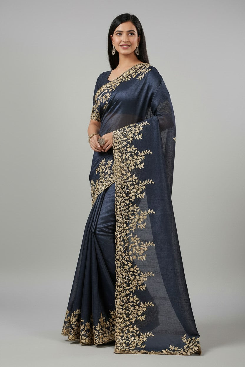 Handcrafted Tussar Silk Embroidery Saree - Rangoli Sarees