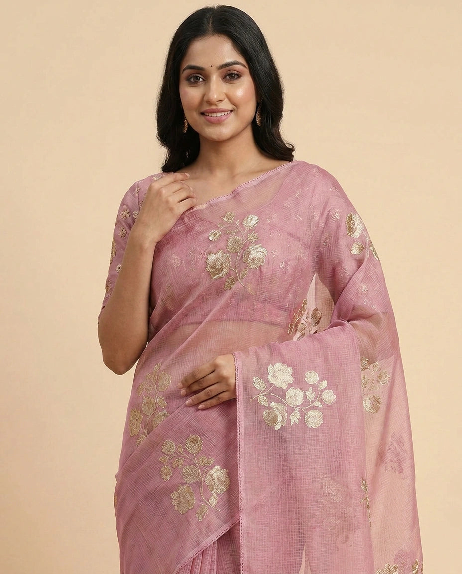 Embroidered Kota Doria Saree